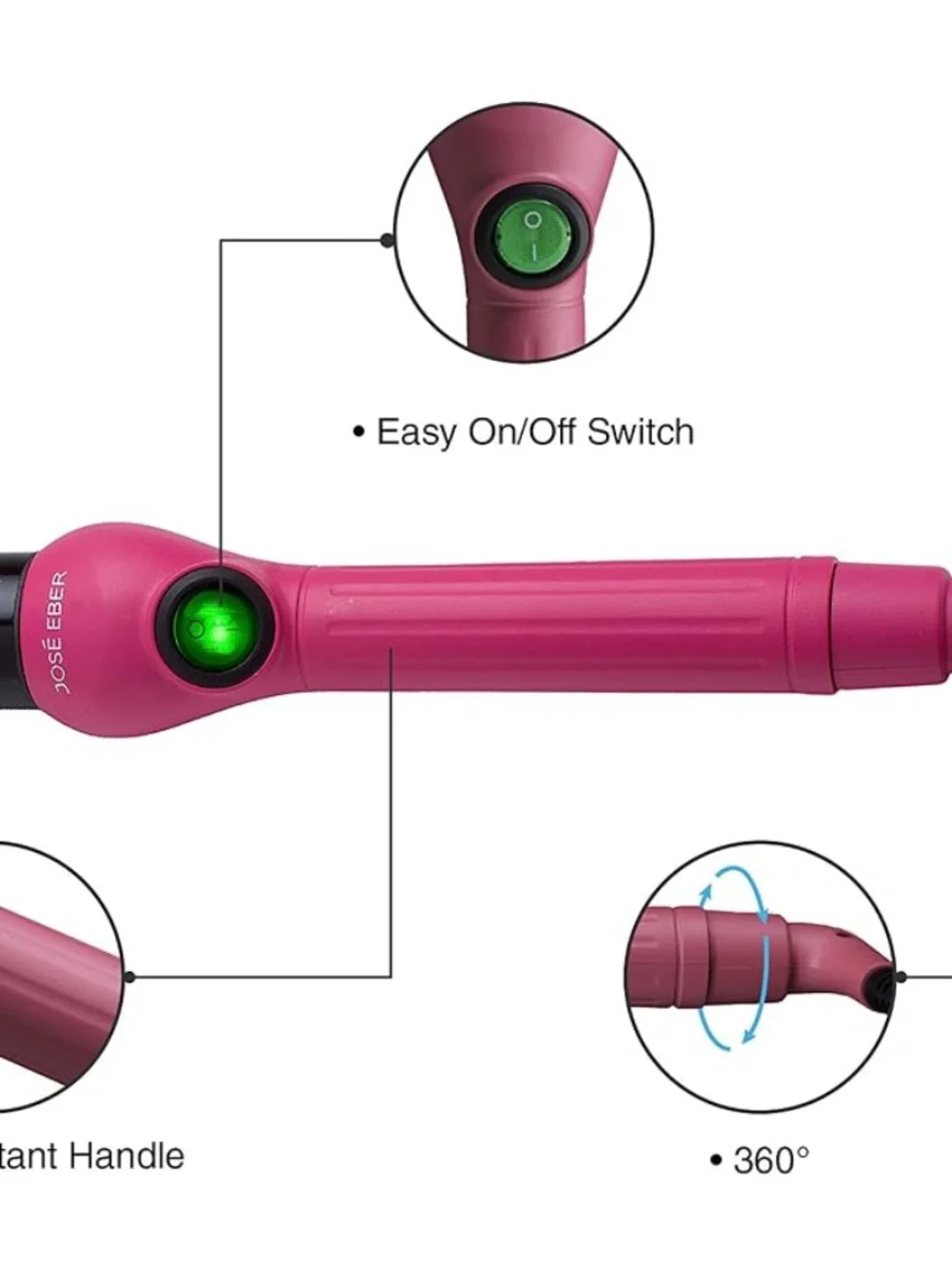 Jose Eber 32mm Clipless Curling Iron / Hair Wand – Pink
